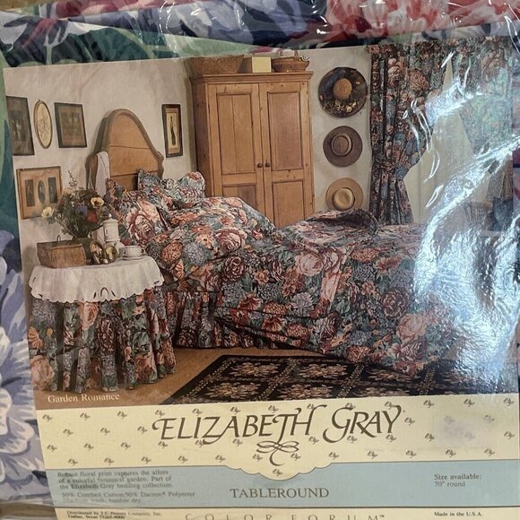 VTG 80s JC Penny Croscill Elizabeth Gray Garden Romance Tablecloth 70" NEW! - Picture 2 of 6